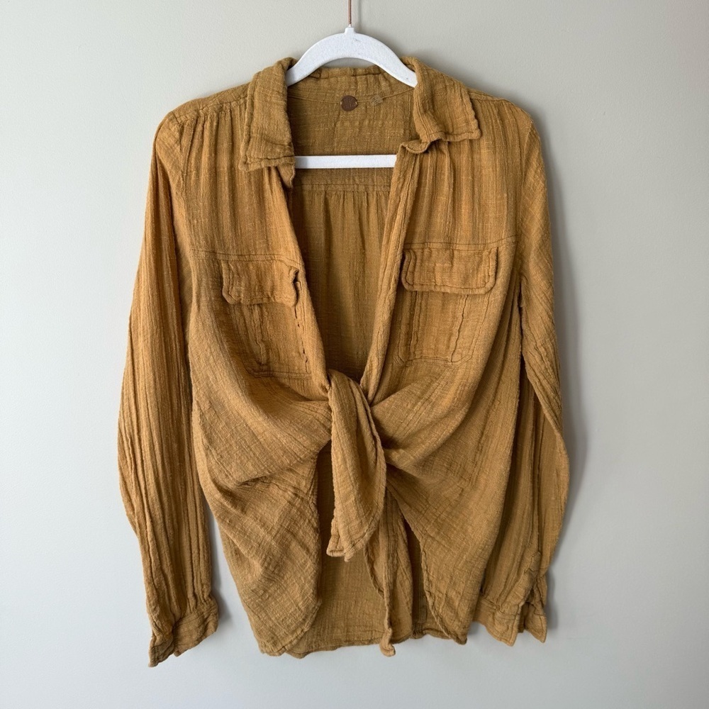 Free People One Yellow Asymmetrical Long Sleeve Open Blouse Women’s S - Picture 13 of 15